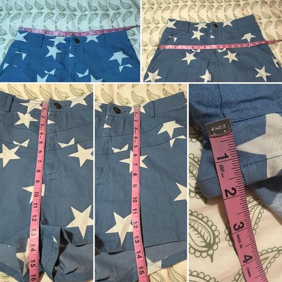 Modcloth All Stars No Stripes HighRise Denim Shorts Blue Star Print Size 8 - Picture 8 of 8